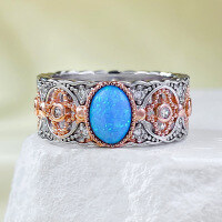 wholesale Rose Gold Plated 925 Silver Inlaid 5*7 Opal Blue Purple Ring for Women Live Stream Xiaohongshu-R943 Blue Opal No. 6