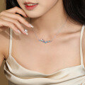 wholesale S925 Sterling Silver Creative Colorful Zircon Butterfly Necklace For Women, Fashionable And Versatile Collarbone Chain-0-3