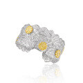 wholesale S925 Sterling Silver Daisy Ring for Women with High-End Feel, Small and Unique, Two-Tone Plated, Adjustable Open Band-0-0