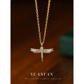 wholesale S925 Sterling Silver Fashion Dragonfly Zircon Pendant, Personalized Cross-Border Necklace for Women, Hot-Selling Choker, Autumn Winter Sweater Chain-0-0