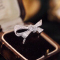 wholesale S925 Sterling Silver All-Over Red Elk Small Bow Tie Full Diamond French Luxury Ring for Versatile Daily Wear-0-1