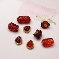 wholesale S925 silver gold-plated natural blood amber Pi Xiu peanut lotus accessory DIY semi-finished bracelet necklace braided cord string decoration-Lotus style