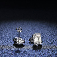 S925 Silver Moissanite Rectangular Emerald Earrings, Fine Jewelry Quality.-carat (moissanite)