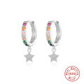 wholesale S925 Sterling Silver Colored Zircon Star Earrings with Hoop, Trendy Cross-border Fashion-0-4