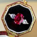 S925 Sterling Silver Ring with Aquamarine and Ruby Oval-Cut Halo Setting Wholesale-0-6