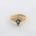 wholesale S925 Silver Japanese-style minimalist designer stacking set ring with black phantom quartz/moss agate-0-0