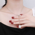 wholesale S925 sterling silver vintage distressed square plaque English ball chain with pearl ins style collarbone necklace-0-3