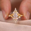 wholesale S925 gold-plated marquise moissanite ring for women, flattering and elegant vintage crown design, best-selling style-0-2