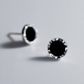 wholesale S925 silver filigree edge round synthetic black onyx ear studs minimalist elegant fashion earrings M00974-0-3