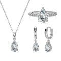 wholesale S925 Sterling Silver Wedding Style Earrings Necklace Ring Set for Women with Pear-shaped Zirconia Inlay, Simple and Versatile Fashion Jewelry-0-8