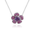wholesale S925 Silver Designer Natural Amethyst Pendant Floral Design Colored Gemstone Necklace-0-0