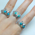 wholesale S925 silver inlaid natural raw turquoise owl women's ring, fashionable and elegant, adjustable live opening-0-3
