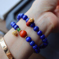 wholesale Gold-plated design, natural old mine imperial lapis lazuli approximately 8mm multi-strand bracelet with no white and minimal gold, elegant and handstring-0-3