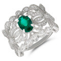 wholesale S925 Sterling Silver Lab-Grown Emerald Intricate Floral French Vintage Courtly Style Ring-0-4
