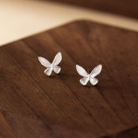 wholesale S925 Sterling Silver Adorable Sweet Girly Elegant Petite Striped Butterfly Stud Earrings M05854-Silver-One pair>925 silver