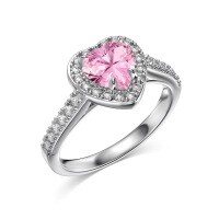 wholesale S925 Sterling Silver Exquisite and High-End Pink Heart Zirconia Design Women's Ring, Versatile and Stylish European Style Band-Platinum Pink Diamond TL120016-SW-BF>6