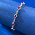 wholesale S925 Silver New Style 3*4 Oval Row Diamond Bracelet for Women, Chinese Style Adjustable New Year Edition in Pigeon Blood Red-0-3