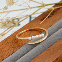 wholesale S925 Sterling Silver New Dunli Jewelry Natural Pearl Openable Minimalist Ins Style Ring Factory Supply-Pearl Open Ring  Size M