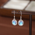 wholesale 925 Sterling Silver TEMU Amazon New Oval Moonstone Earrings for Women, European and American Fashion Minimalist Hook Earrings-0-0