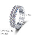 S925 Sterling Silver Full Moissanite Women's Rectangular Stack Ring-0-3