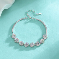 wholesale 925 Silver Sunflower Bracelet Ins Niche Design Best Friend High-End Moissanite Full Diamond Flower Hand Jewelry for Girlfriend-2.4 carat (zircon) bracelet 925 silver