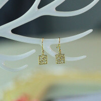 wholesale S925 Sterling Silver Japanese-style Light Jewelry Baroque Square Hollow-Out Earrings for Women, Fully Sterling Silver Retro Hook-Hollow Square Earrings 925 Silver