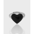 wholesale S925 Sterling Silver Korean Version Ins Minimalist Small Heart Drop Resin Textured Open Adjustable Ring for Women-0-0