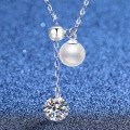S925 Sterling Silver Moissanite Necklace with Pearl and Tassel Pendant-0-0