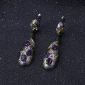 wholesale S925 Sterling Silver Italian Craftsmanship Designer Earrings, Vintage Style High-End Natural Amethyst Stud Earrings-0-1