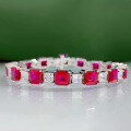 wholesale Sterling Silver New 7*7 Square Full Diamond Red Gem Bracelet for Women, Personalized Retro Cartoon Style-0-5