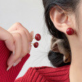 wholesale S925 sterling silver exquisite sweet niche-designed fashionable and elegant minimalist red bean earrings M04979-0-1