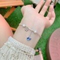 wholesale S925 Sterling Silver Crushed Silver Pearl Five-Petal Flower Tassel Bracelet for Women, Fashion Minimalist Enamel Color Versatile Hand Chain-0-1