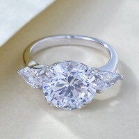 wholesale S925 Sterling Silver 10*10 4-Carat Round High-End Wedding Fashion Ring for Women, Premium Live Stream-R1310 White Diamond No. 8