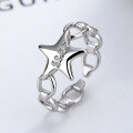 wholesale S925 Sterling Silver Korean Dongdaemun Minimalist Style Chain-linked Star Design Open Adjustable Ring for Women-0-1