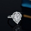 Sterling Silver Moissanite Ring Women's Luxury 2ct Pear Shape-0-2