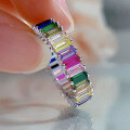 wholesale S925 Silver New Rectangle Colorful Diamond Full Diamond Wholesale Ring for Women-0-2