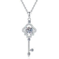 Metal Alloy Cross-Border Live Sale Hot Moissanite Key Pendant Necklace-5mm high-carbon stone  925 silver