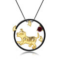 wholesale 925 Silver Chinese Zodiac Dog Pendant with Natural Gemstone, Designer Chinese Style Necklace-0-0