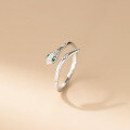 wholesale S925 Sterling Silver Fresh and Sweet Design-oriented Year of the Snake Green Diamond Rhombus Small Snake Ring R02530-0-2