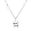 wholesale S925 Sterling Silver Fashion Korean Style Thick Chain Linked Cross Pendant with "Goodluck" Engraved Square Charm Necklace-0-4