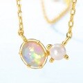wholesale S925 Sterling Silver New Korean and Japanese Light Luxury Style Minimalist Geometric Opal Necklace for Women, Ins Cross-Border Supply-0-2