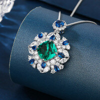 wholesale S925 Sterling Silver Synthetic Emerald Gemstone Earrings for Women, New Stud Earring Jewelry Set, Cross-Border Live Streaming Hit-Pendant (including chain)