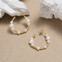 wholesale S925 Sterling Silver Cloud-Pull Jewelry Beaded Natural Freshwater Pearl Ear Hoops, Elegant and Versatile Direct from Manufacturer-14K gold, natural freshwater pearls &gt; 925 silver