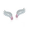 wholesale Metal material first: 7x10 waterdrop cherry pink angel wing high carbon diamond earrings, 2 carat high-end luxury earrings-0-5