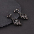 wholesale S925 Sterling Silver Black Gunmetal European and American Style Vintage Gemstone Earrings with Garnet and Luxurious Crystal Accents-0-1