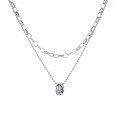wholesale Metal: S925 Pure Korean-style antique finished Thai silver beaded chain minimalist double-layer circle pendant necklace-0-4