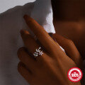 wholesale 925 Sterling Silver Pink Floral Leaf Creative Open Ring with Marquise Zircon, Unique Design-0-1