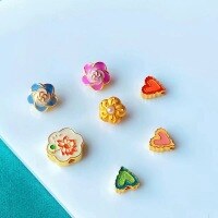 wholesale Gold-plated S925 Silver Enamel Heart DIY Bracelet Necklace Accessories Handmade Original Jewelry Lotus Spacer Beads-1# one