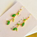 wholesale 925 Silver Gold-Plated with Inlaid Hetian Jasper Cold Enamel Bamboo Leaf Earrings, Retro Chinese Style Hanfu Ear Accessories-0-2