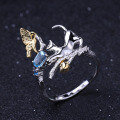 wholesale Designer-style natural gemstone Chinese-style adjustable nature-inspired animal design 925 silver topaz ring-0-1